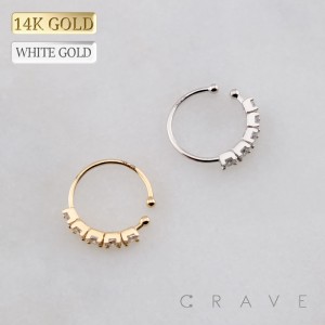 14Kt Gold NOSE "O-RING" WITH 5 CRYSTAL LINE